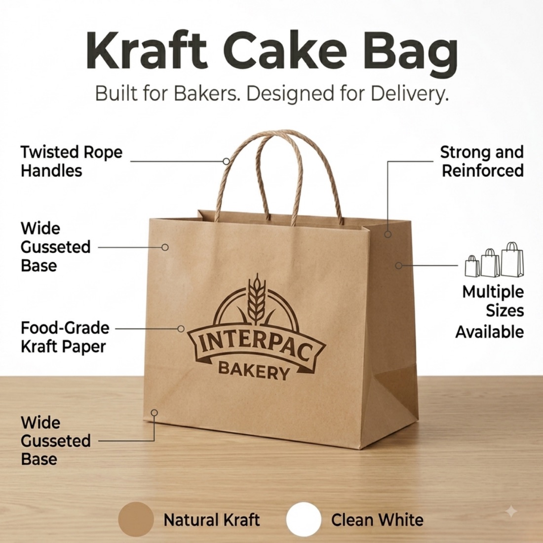 Kraft carrier bags with flat handles for a bakery