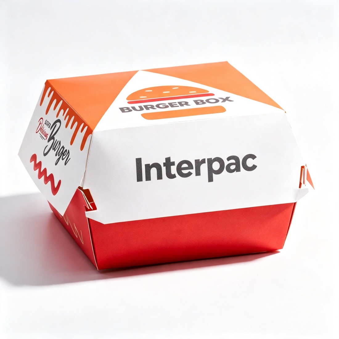 Kraft burger boxes printed with a quick-service brand
