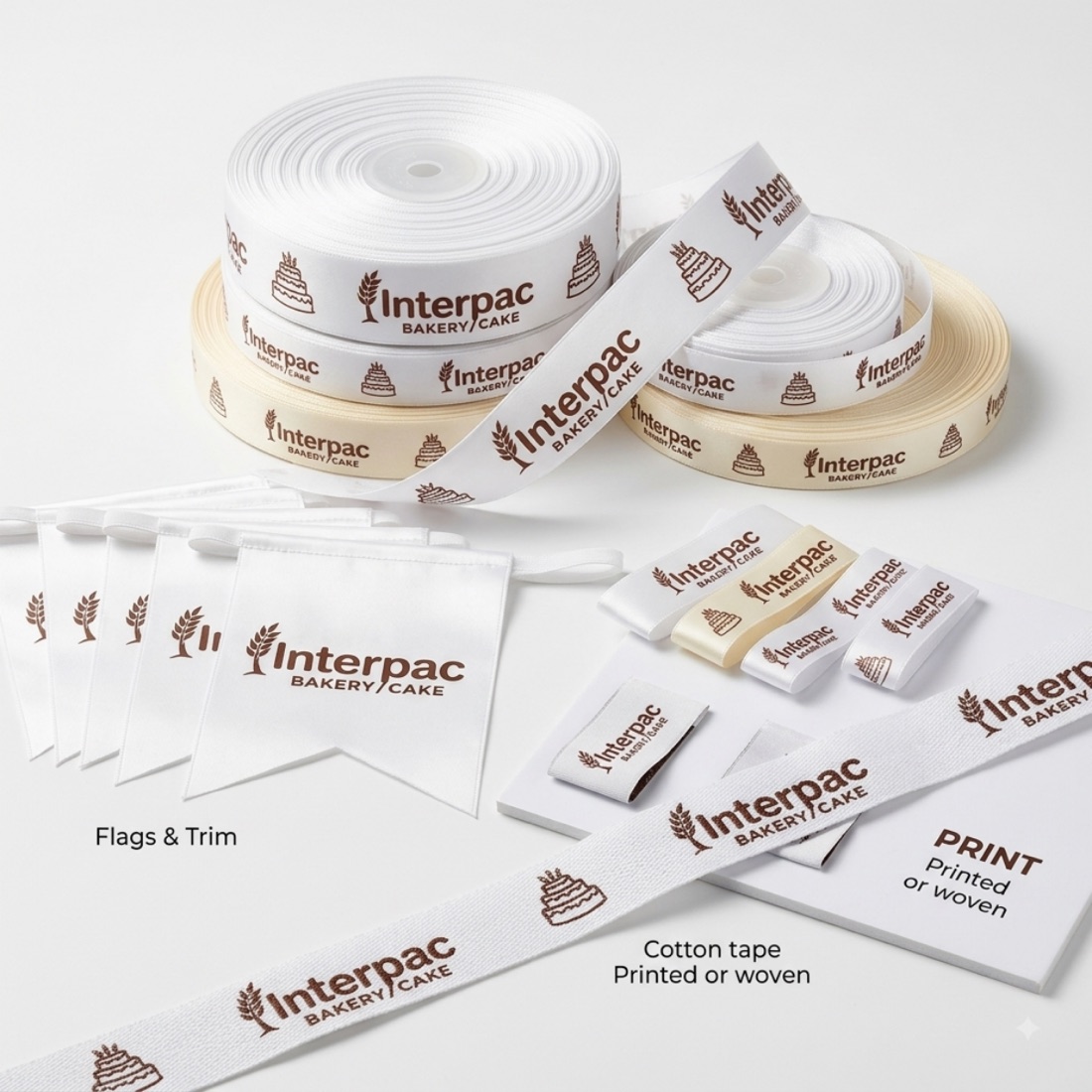 Printed ribbon, cake flags and decorative trim