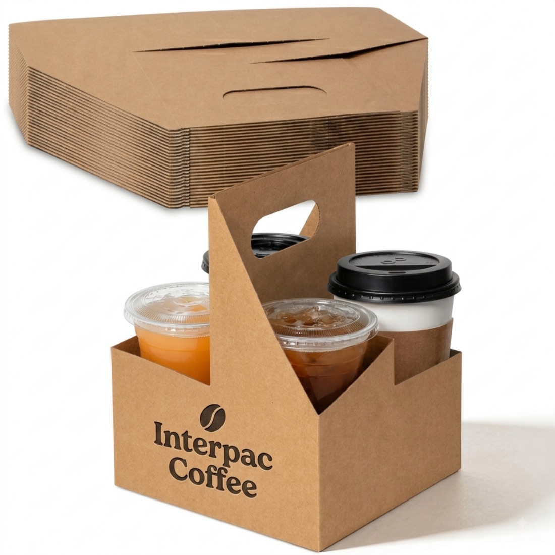 Moulded-fibre cup carriers for two and four drinks