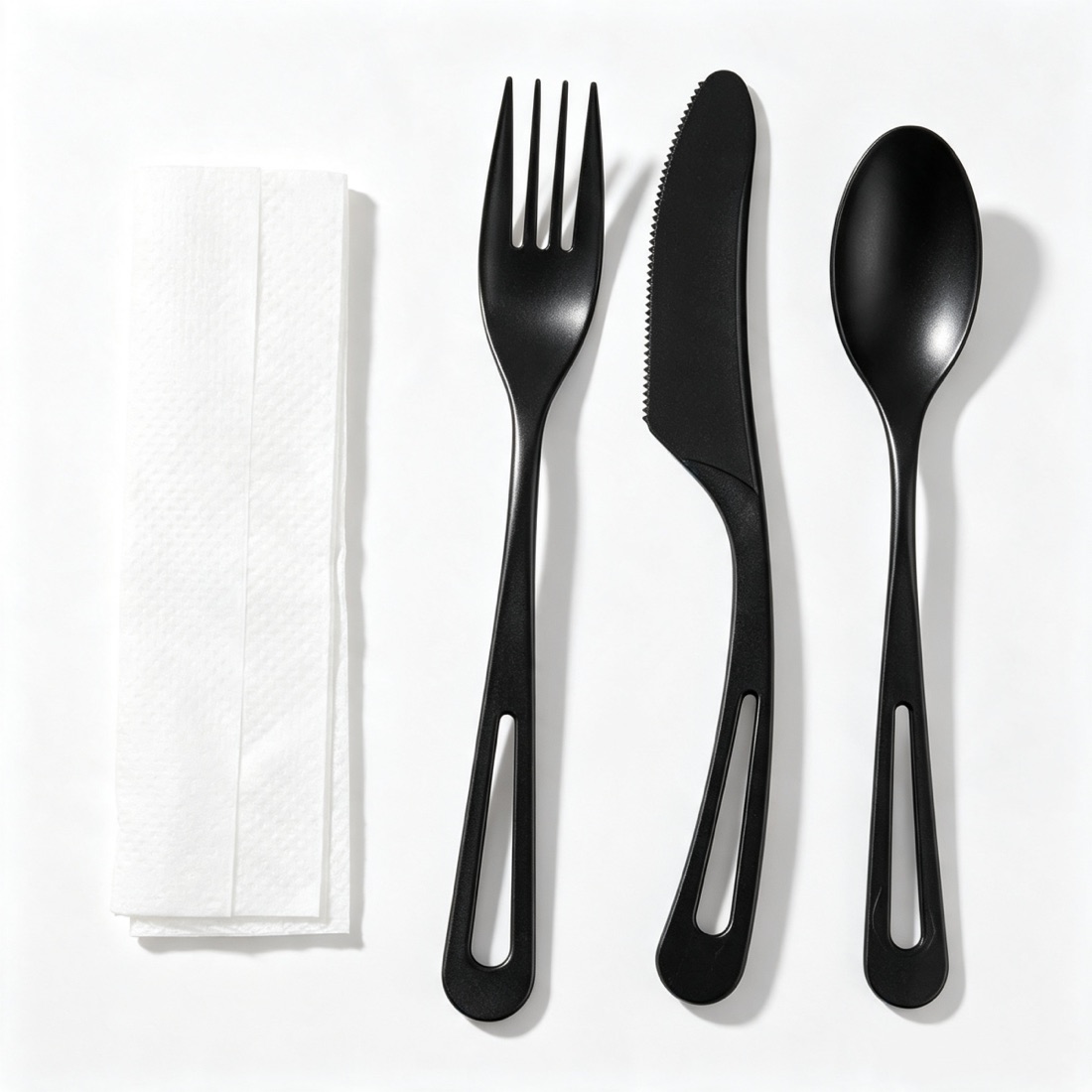 Wrapped cutlery kits with wooden utensils and napkin