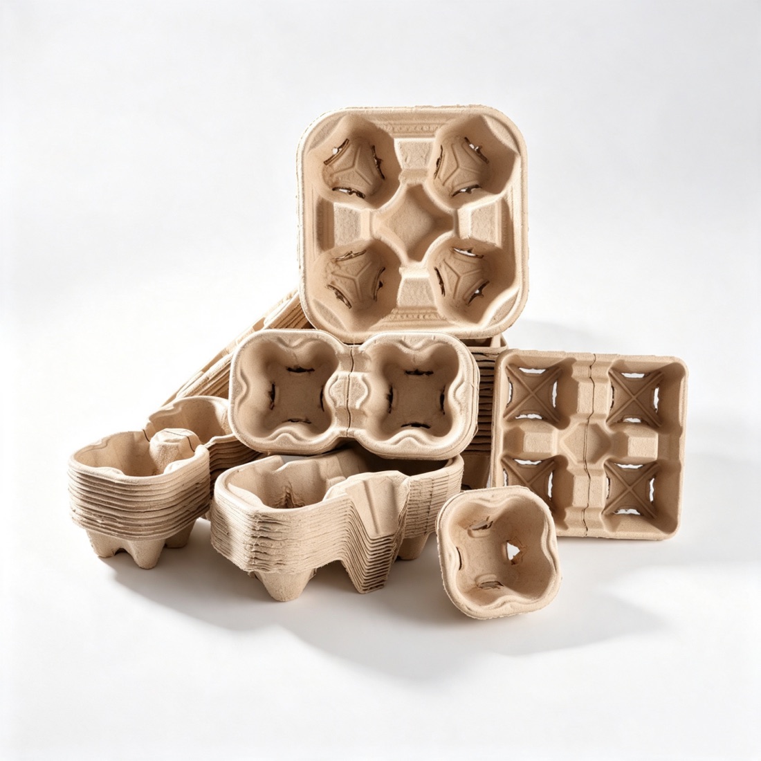 Four-cup moulded fibre drink carrier