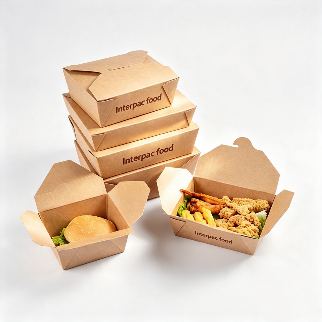 Kraft takeout food boxes printed with a brand