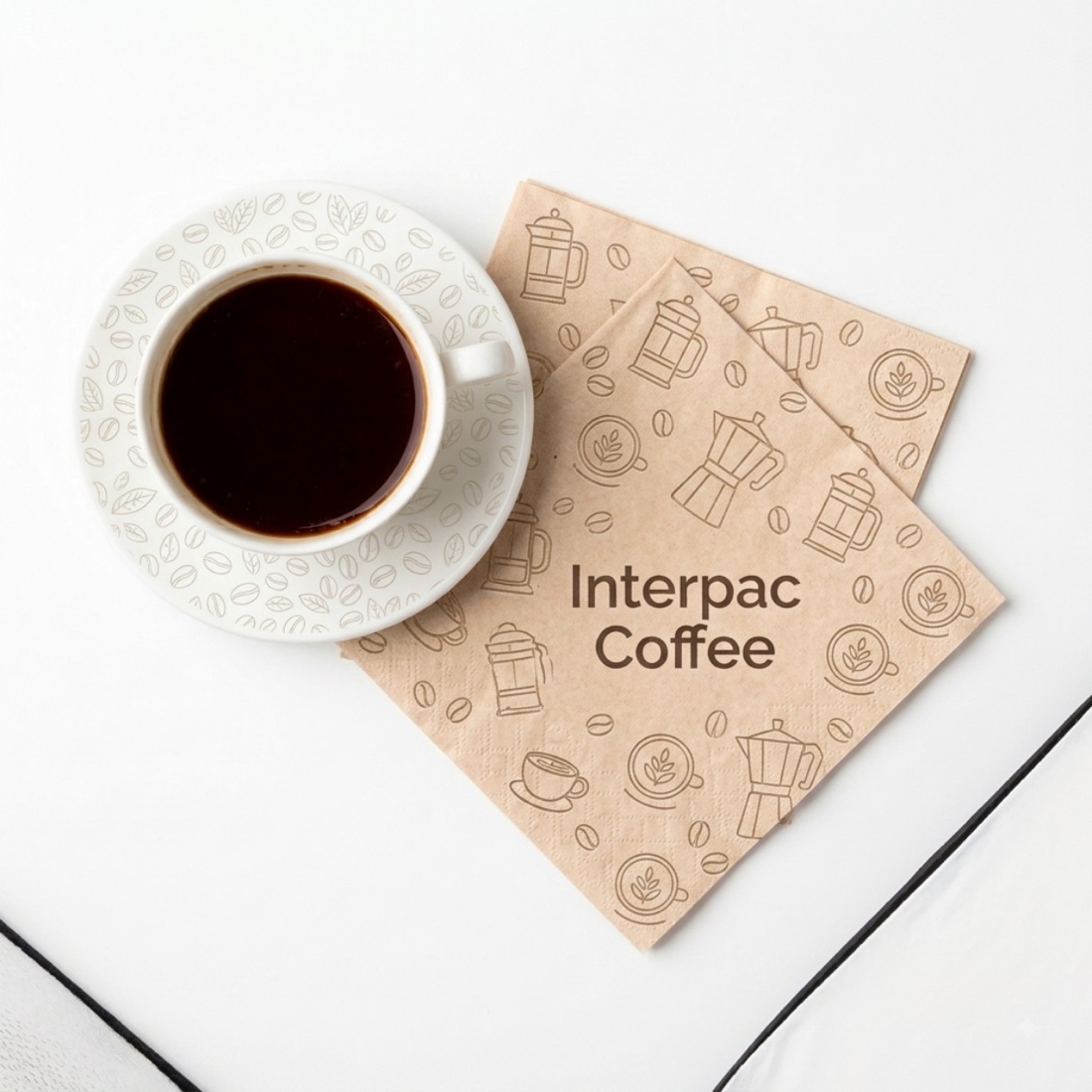 Printed paper napkins with a café logo