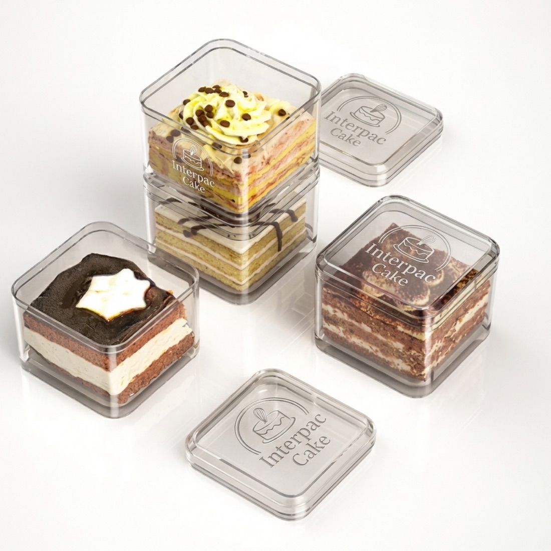 Clear pastry and mousse boxes for individual desserts